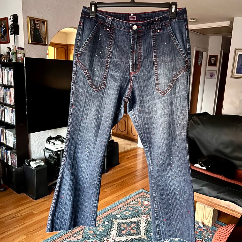 CREST JEANS Paint Speckled Accents Bootcut Stretch JEANS Sz. 15/16